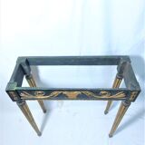 19th century Louis XVI style console table in black and gold with white marble shelf