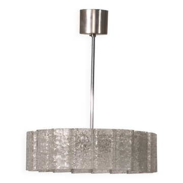"Doria Leuchten Ice Glass Hanging Lamp with Relief Glass Cylinders, 1960s"