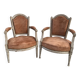 Pair of Louis XVI style armchairs in patinated beech, 19th century