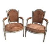 Pair of Louis XVI style armchairs in patinated beech, 19th century