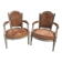 Pair of Louis XVI style armchairs in patinated beech, 19th century