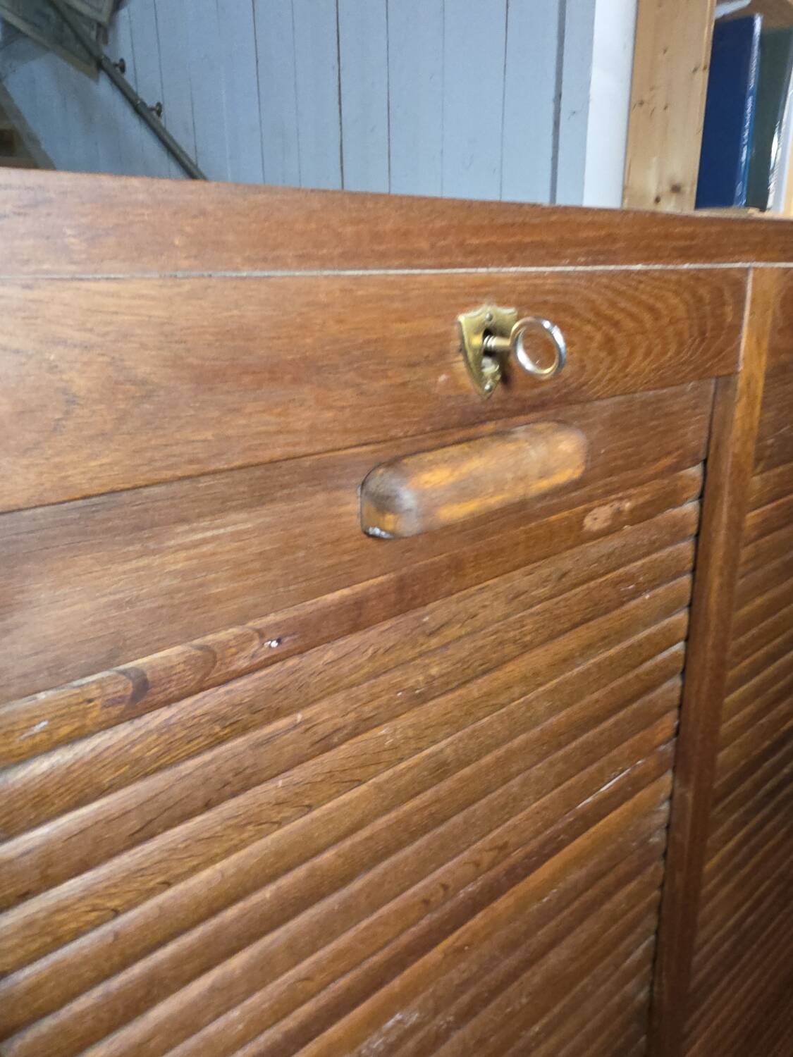 Antique double curtain oak cabinet