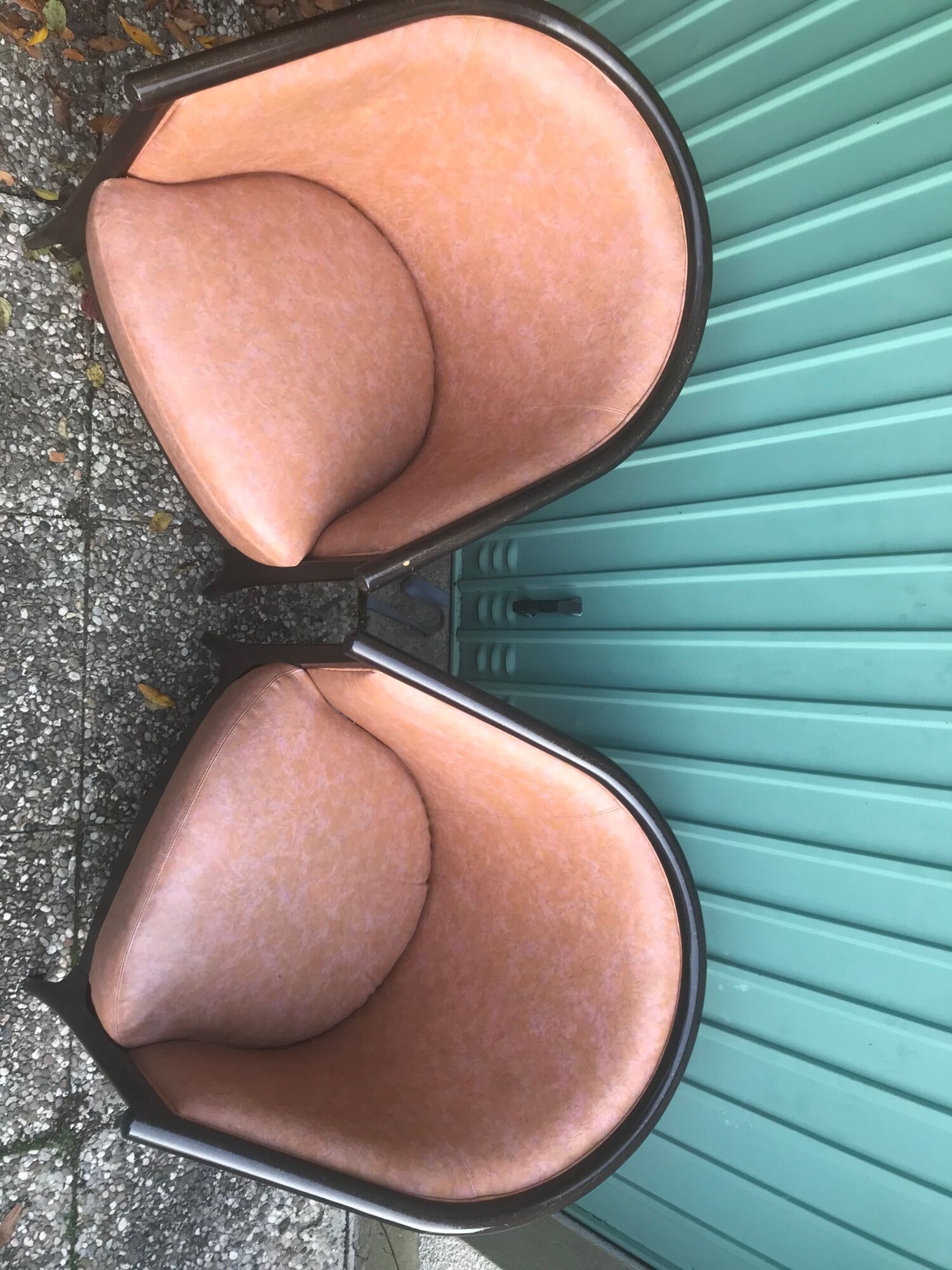 Lot of 2 armchairs and a sofa from Baumann in black wood and marble rose leather