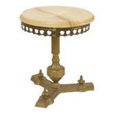 Vintage Brass Side Table with Round Onyx Marble Top