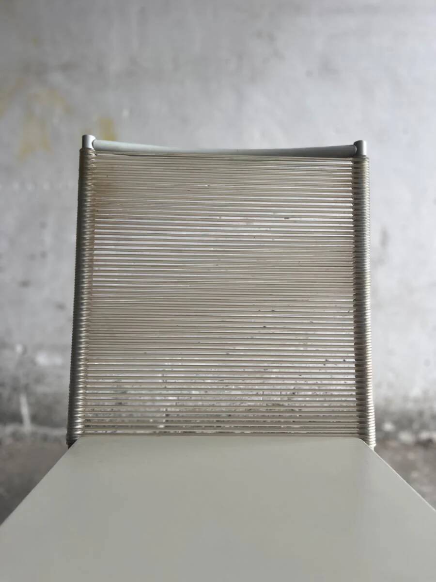 Set of 4 light grey powder-coated metal Fly Line chairs with cream rope - Giandomenico Belotti, 1980s