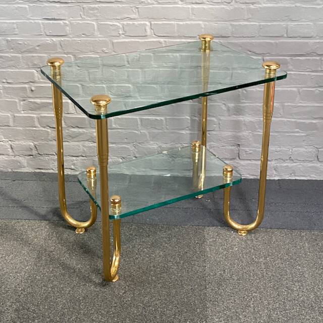 Hollywood regency gold plated & glass side table