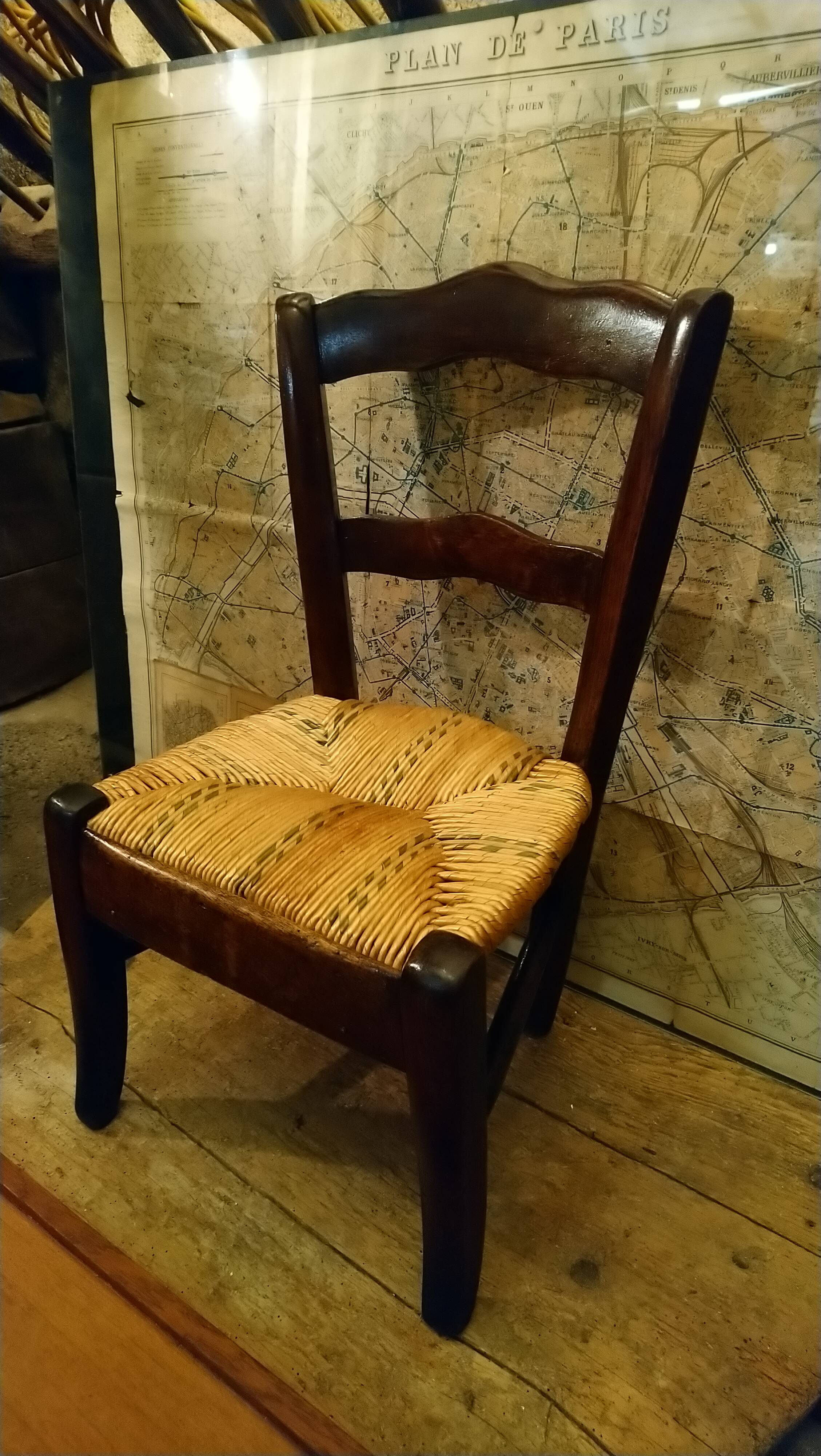 Children's straw chair and oak stool