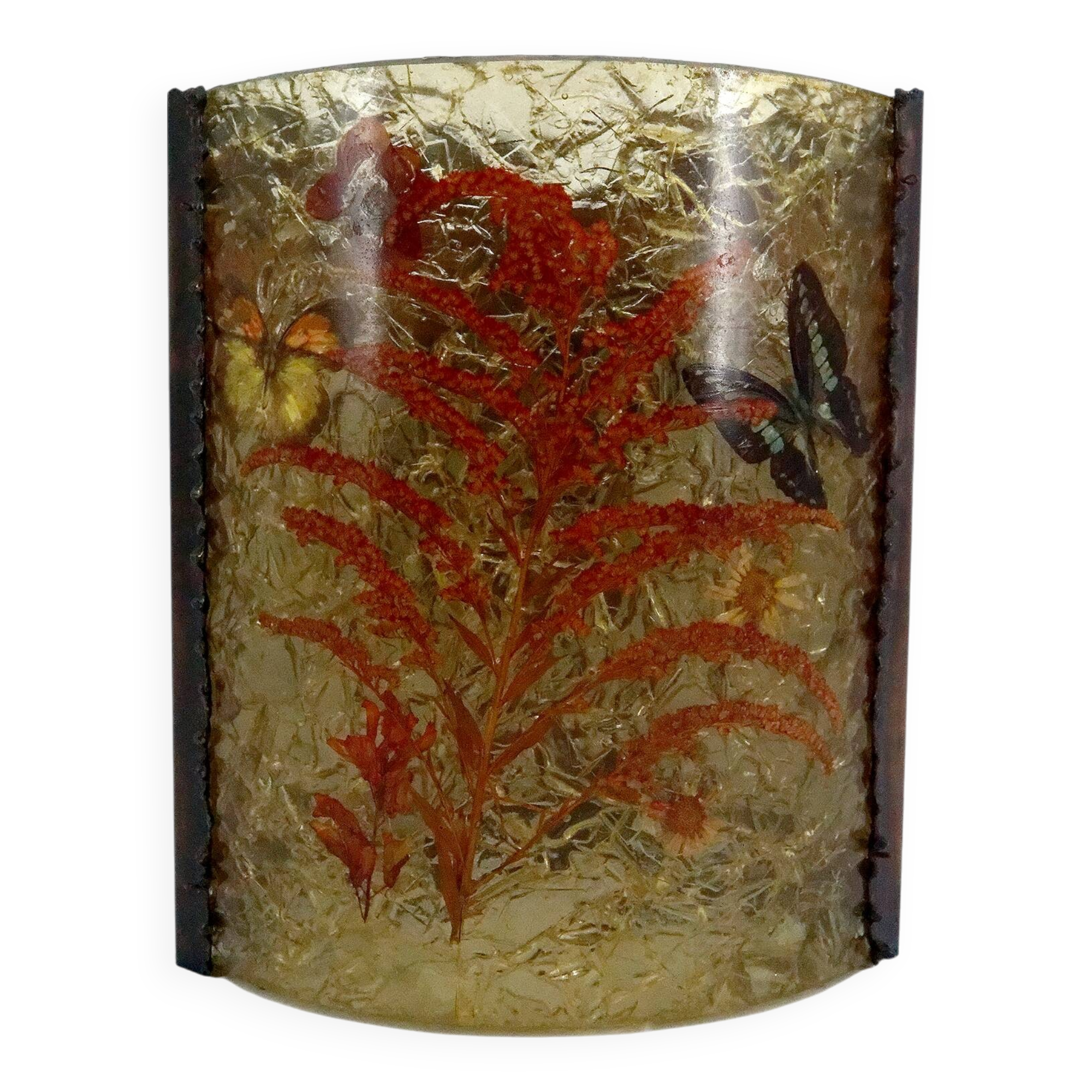 Corner wall light from the potters of Accolay in patinated copper and fractal resin,