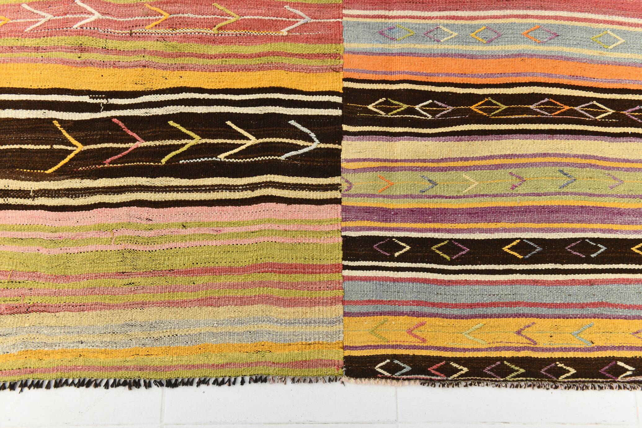 10x11 Yellow & Brown Ethnic Vintage Kilim Rug, 326x350Cm