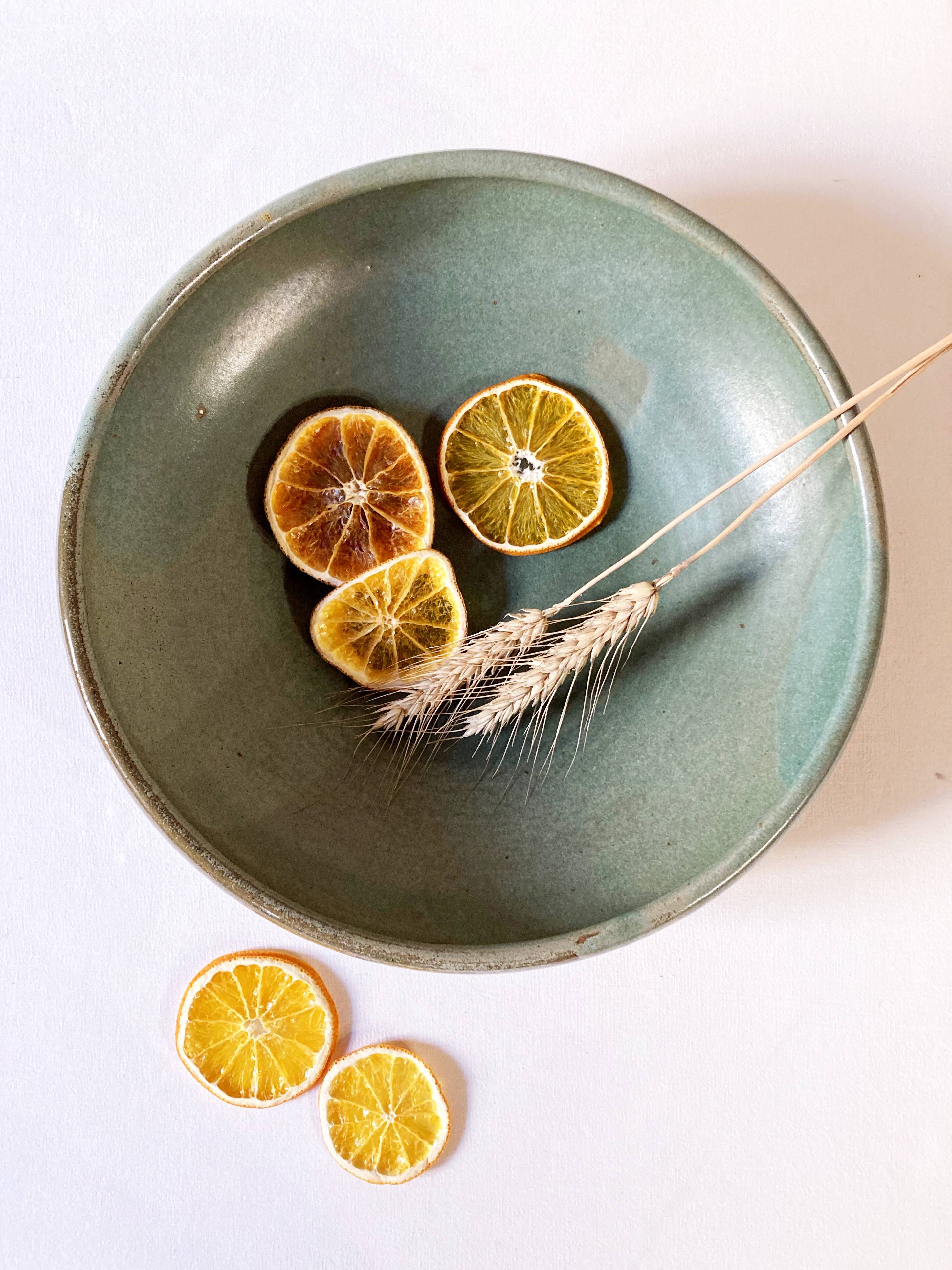 Enamelled stoneware dish / salad bowl signed