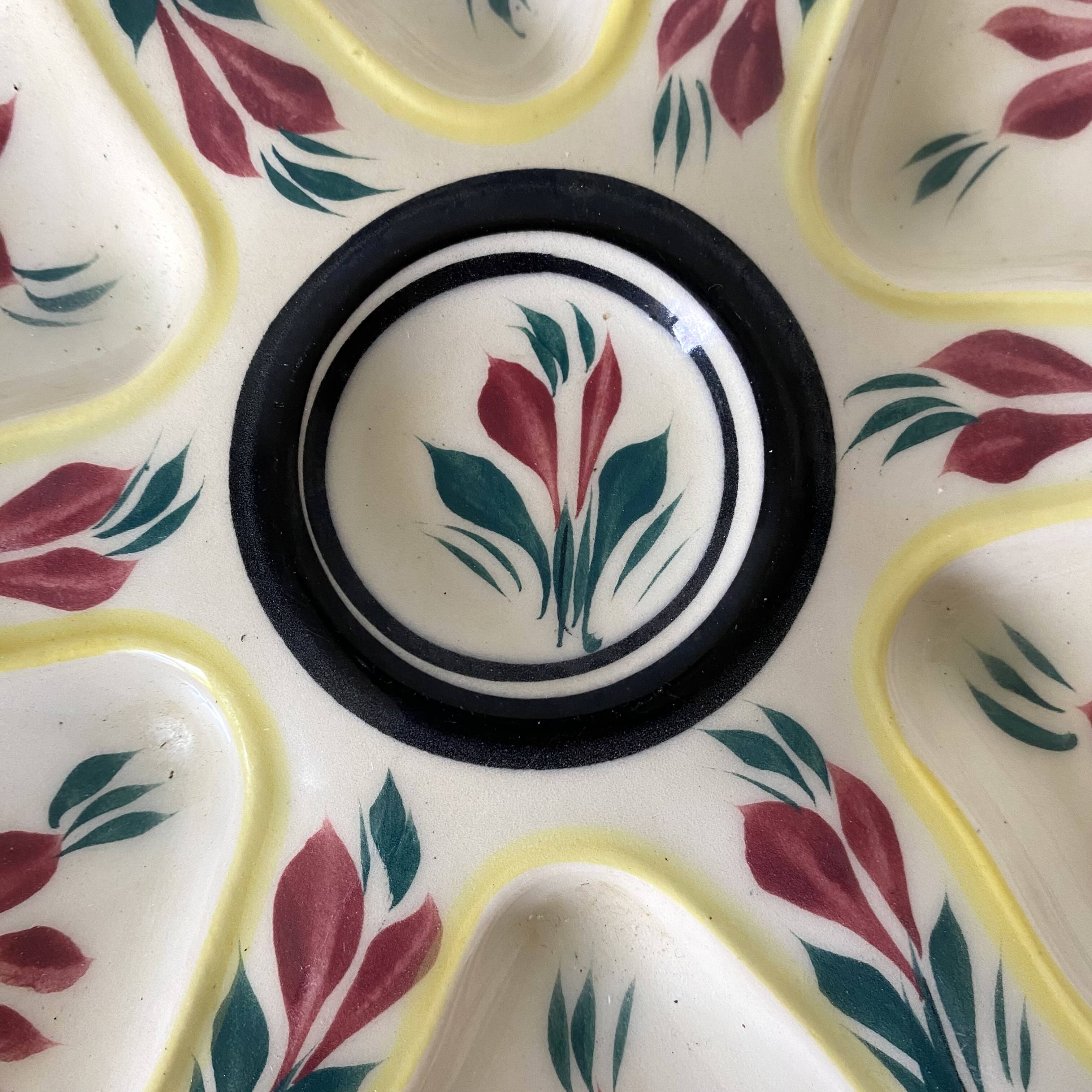 Hand-painted HB Quimper oyster plate