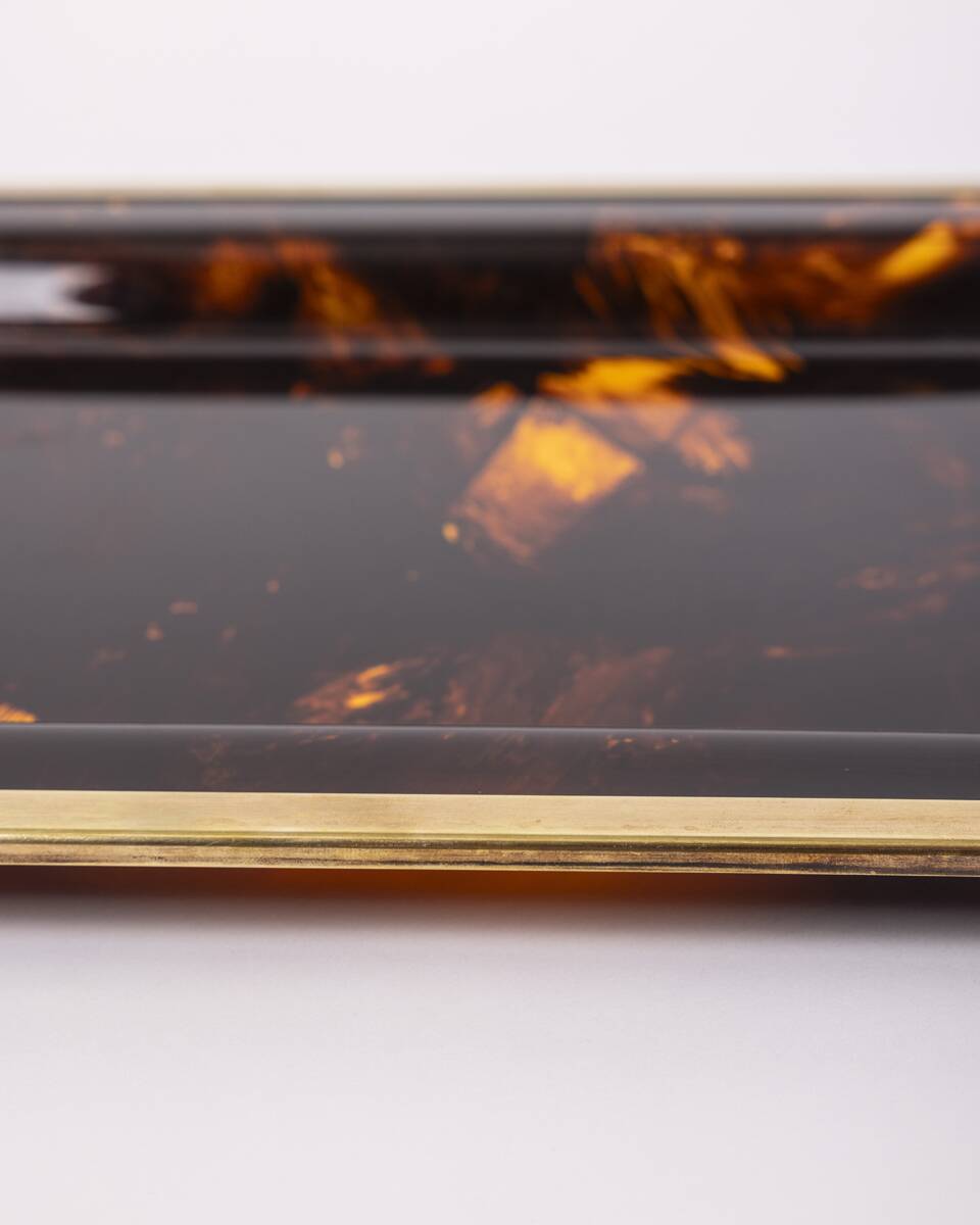 Vintage Italian Brass and Acrylic Glass Tray, 1970s