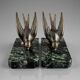 Art Deco bookends – Patinated swallow design in spelter - Green marble