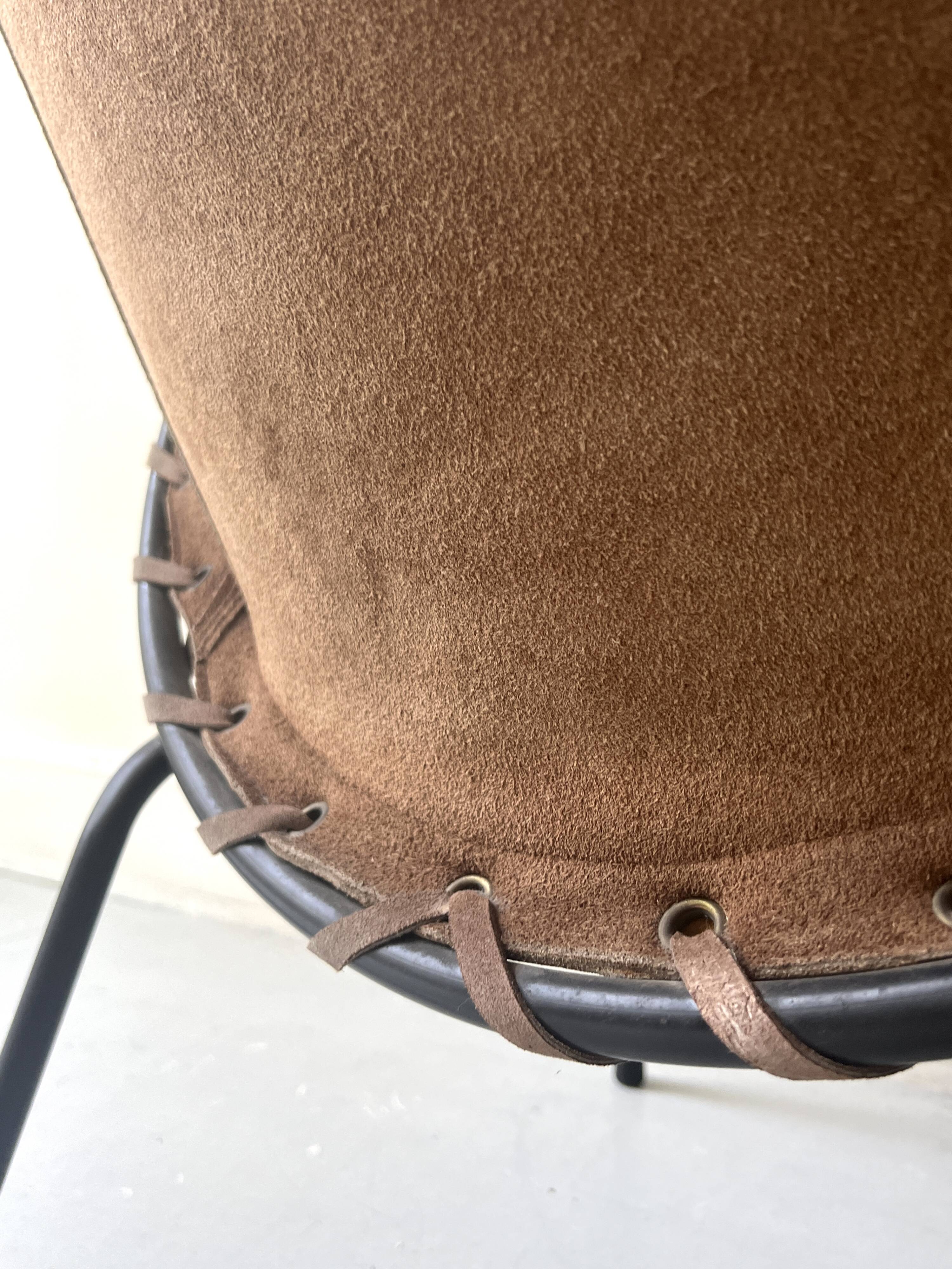 Designer armchair in brown suede circle ballon by Lusch & Co, Germany 1970s