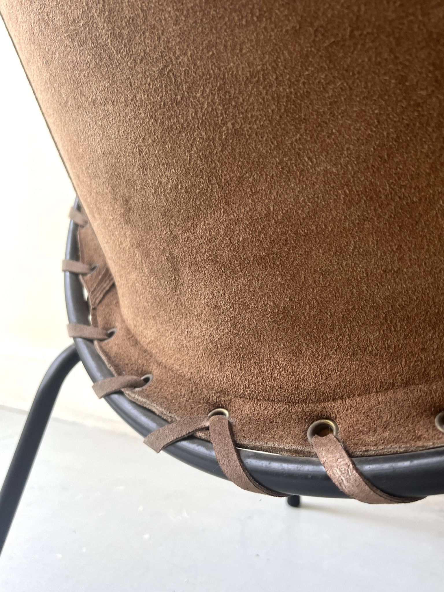 Designer armchair in brown suede circle ballon by Lusch & Co, Germany 1970s