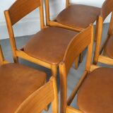 Set of 6 Danish Dining Chairs made of Beech and Brown Leatherette
