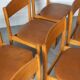 Set of 6 Danish dining chairs made of beech and brown leatherette.