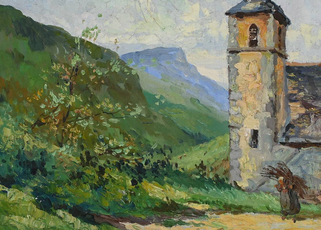 Oil on Canvas "The Bell Tower" – Late 19th Century