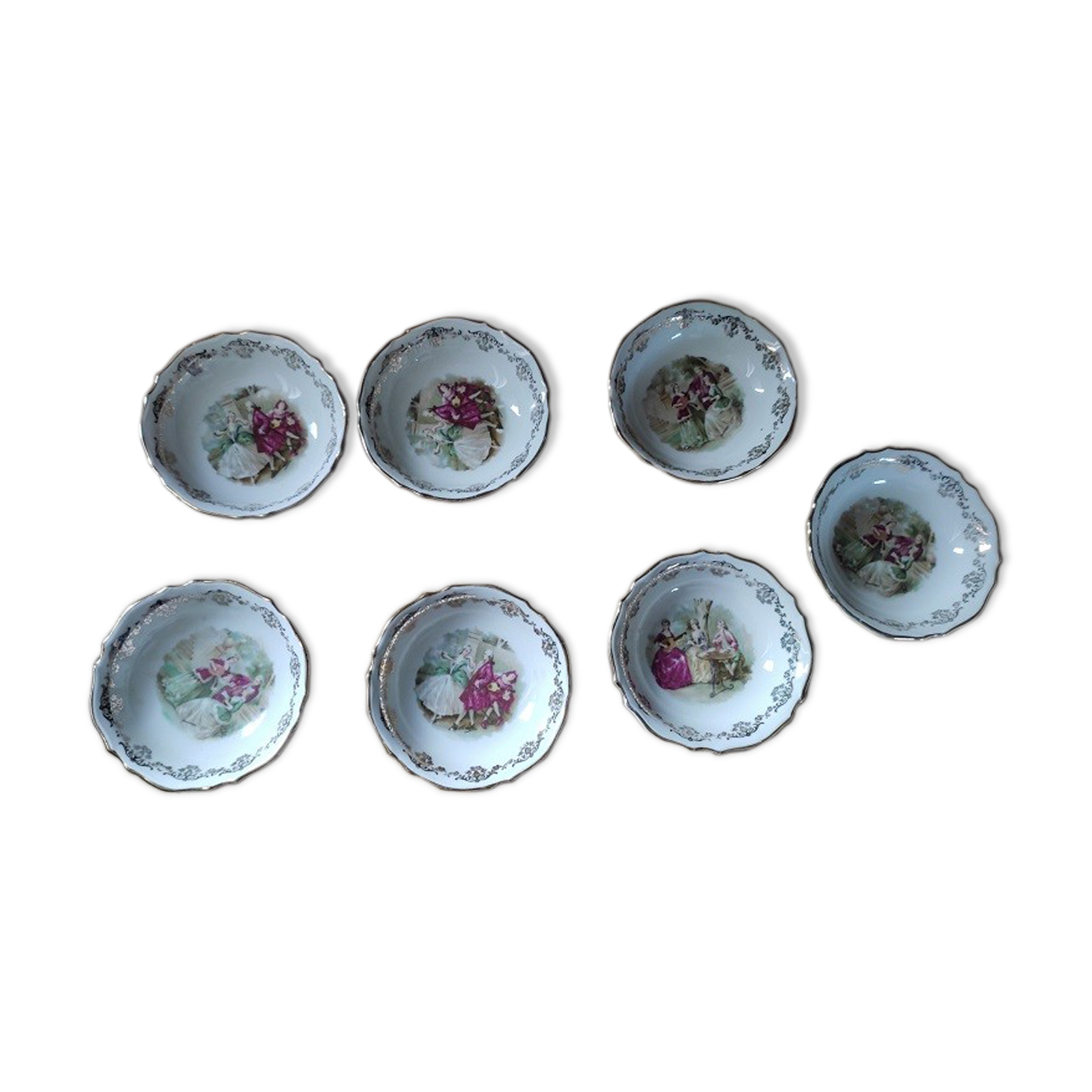 Cups Porcelain Limoge Dessert Bowl Liseré Golden Old Lot of 7