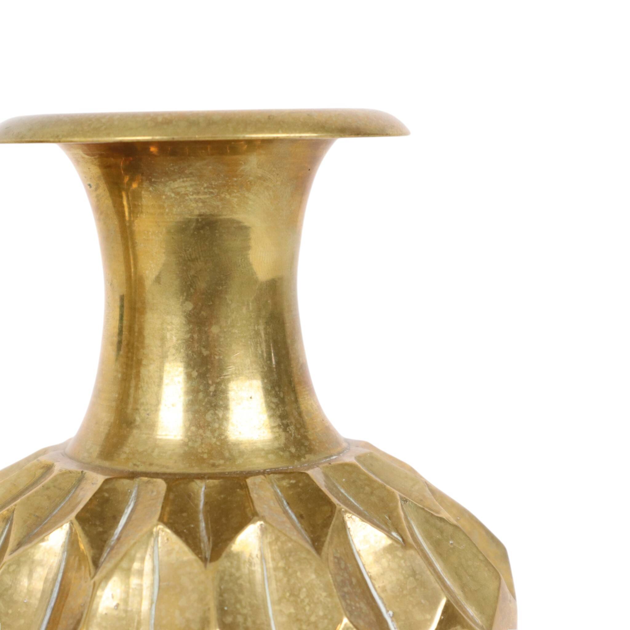 Pair of Brass Vases, Geometric Design, 15 cm