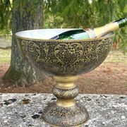 Ornate Floral Pedestal Champagne Cooler, brass ice bucket