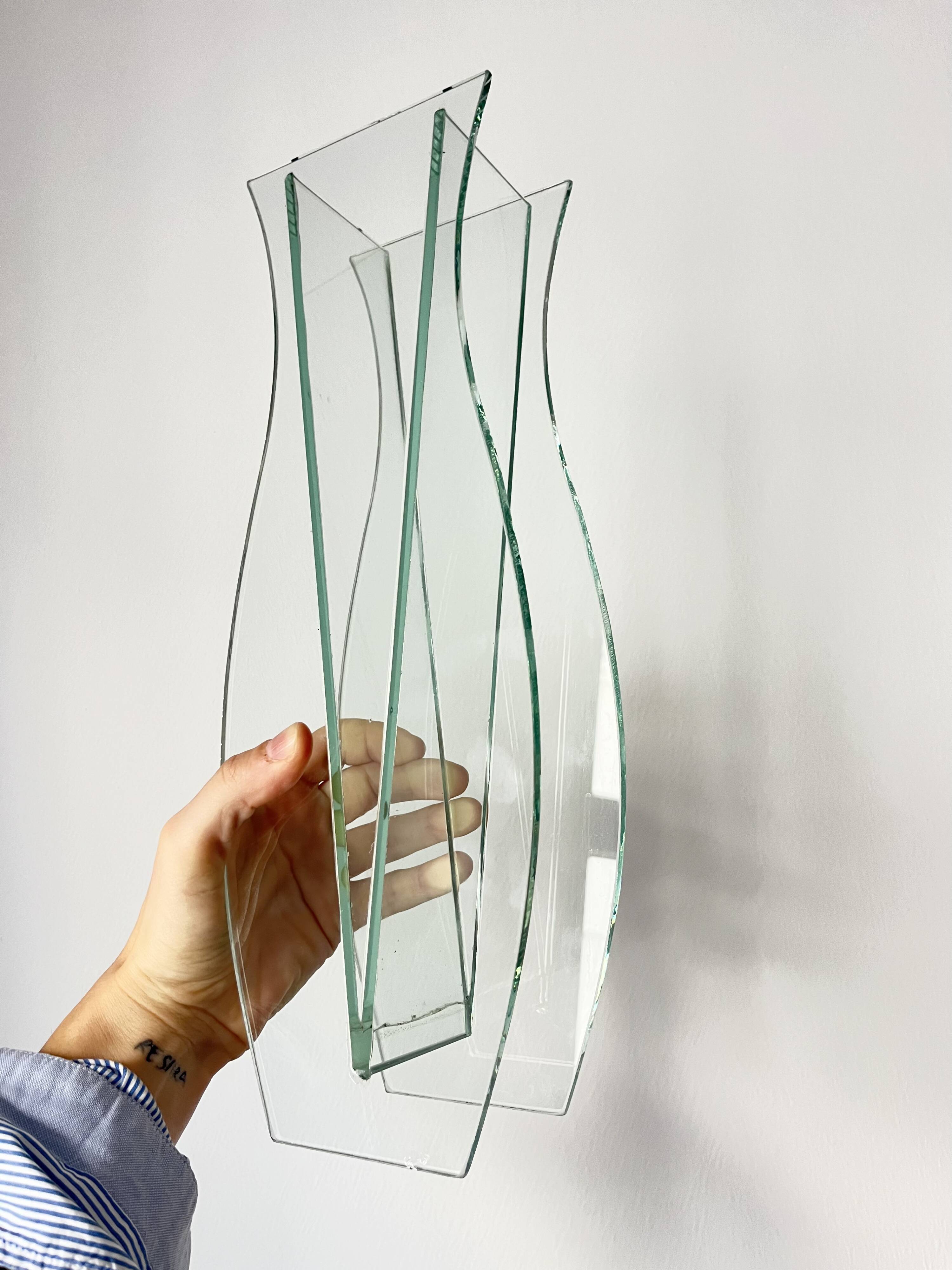 Vintage Sculptural Glass Vase – Geometric Minimalist Design, Italy 1980s