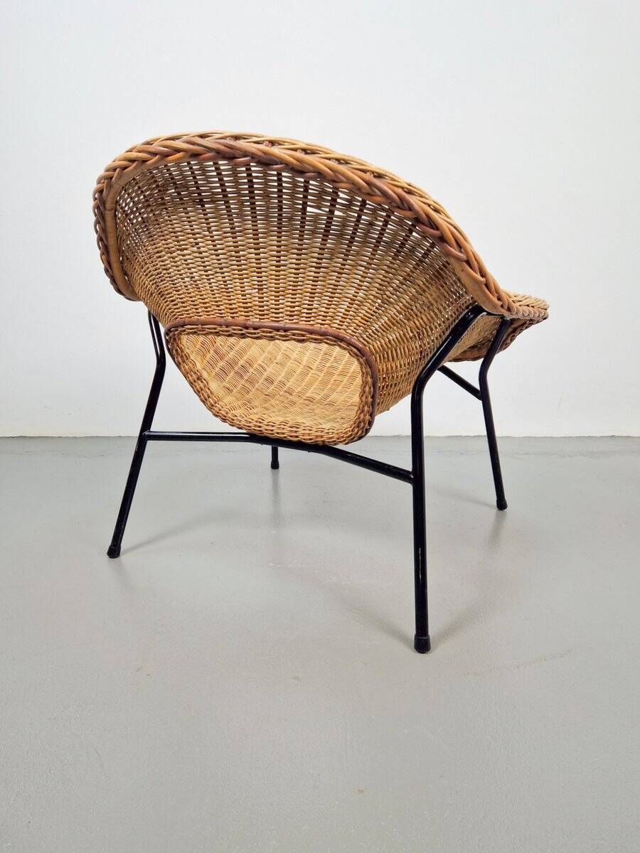 Vintage Rattan Lounge Chair with Tube Frame by Dirk van Sliedregt for Gebroeders Jonkers, 1960s