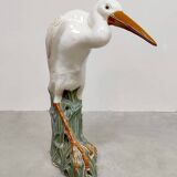 Vintage Italian ceramic crane bird XL Majolica