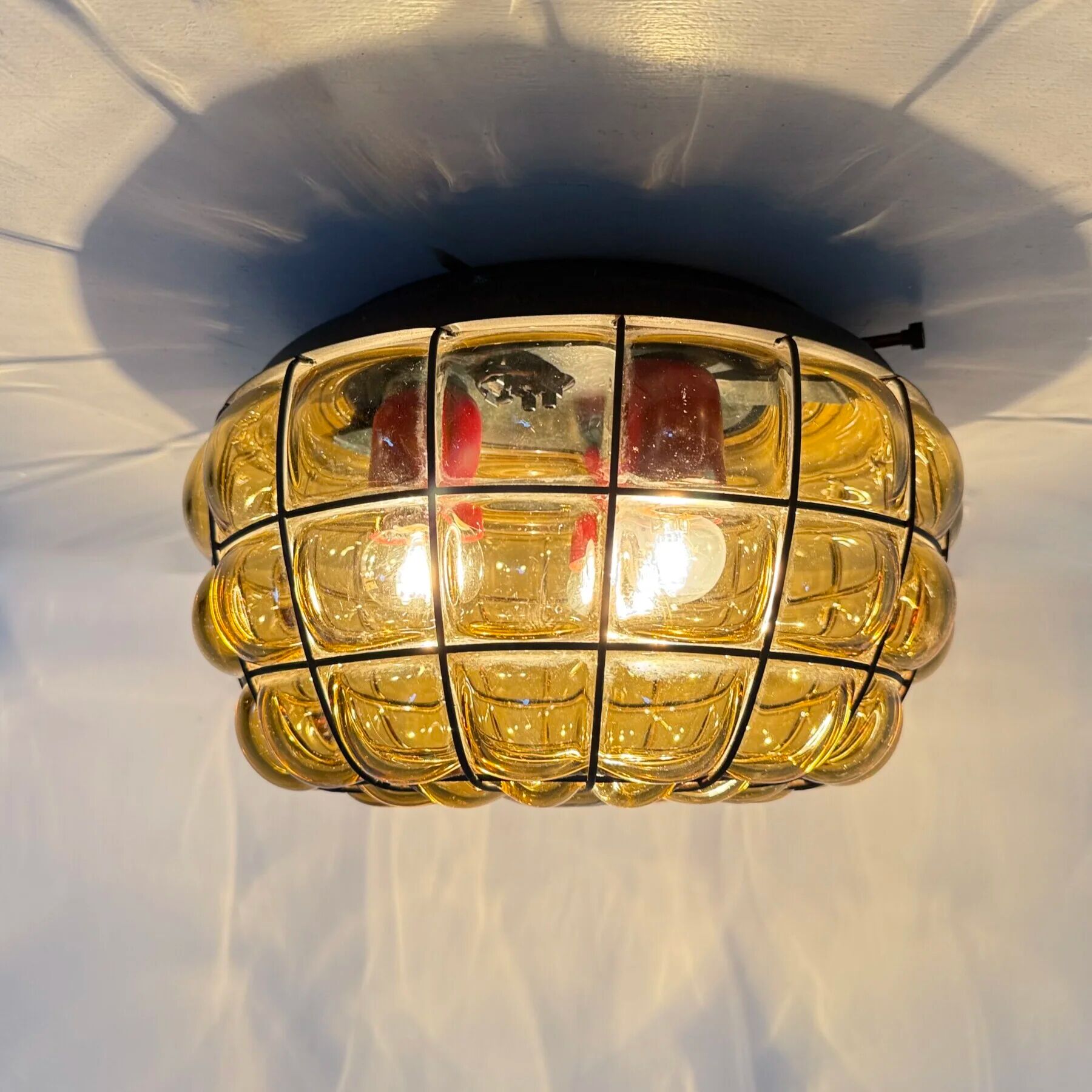 Venetian Murano caged glass flush mount with large bubbles, 1960s