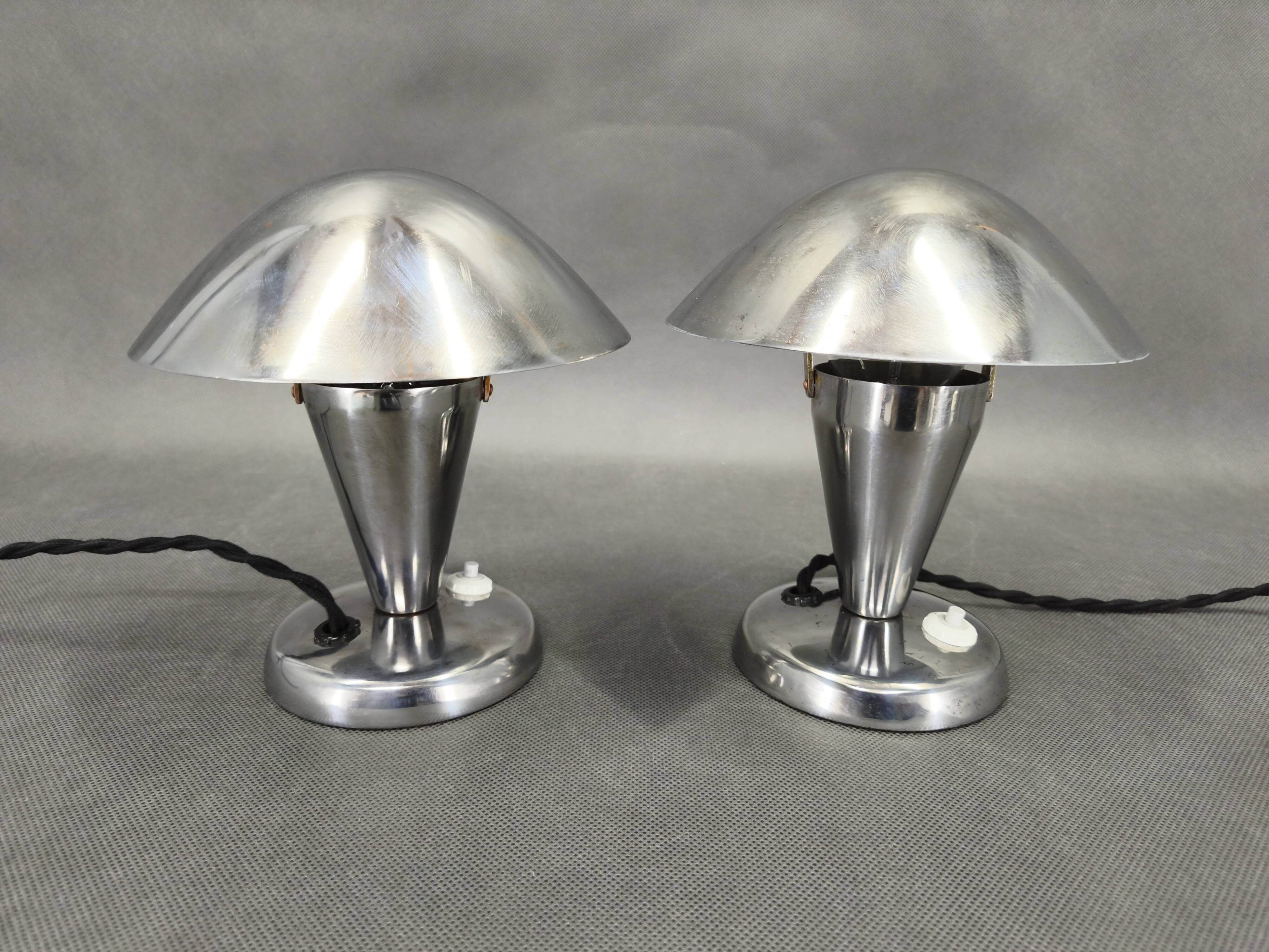 Pair Bauhaus Chrome Adjustable Table Lamps, 1930s Czechoslovakia