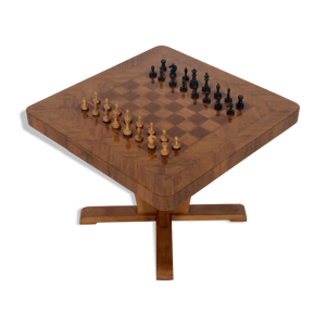 table de jeu en marqueterie de paille