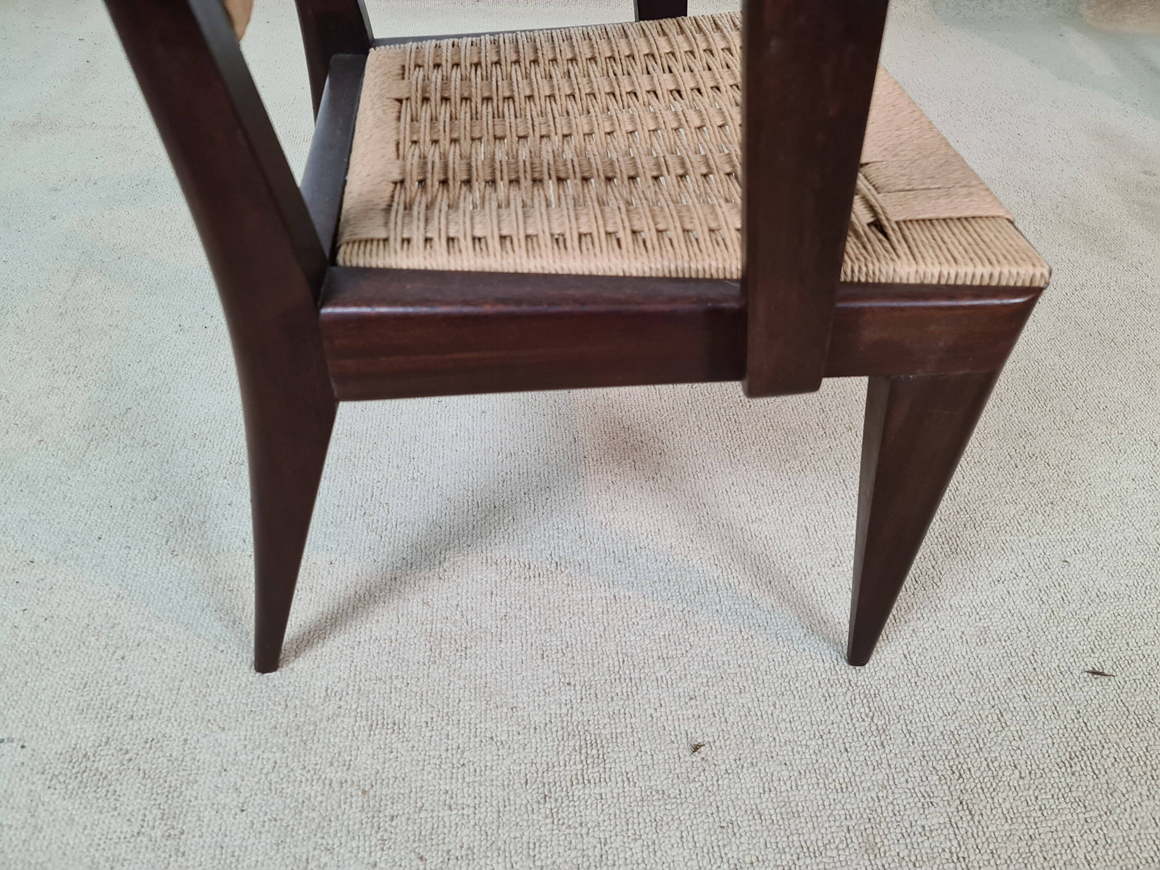4 French mahogany and rope chairs 1950s