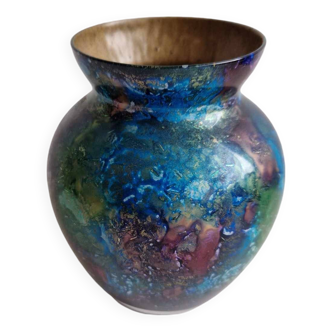 Old unique piece vase lacquer line glass églomisé vintage year 80 made France