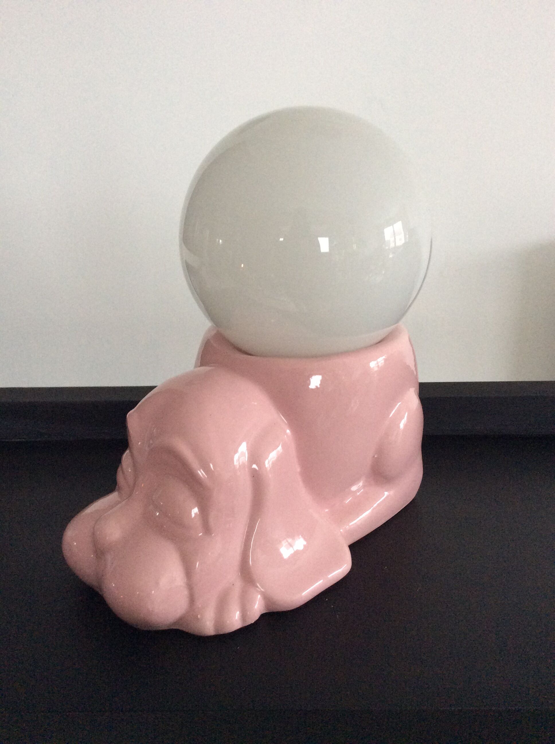 Vintage lamp dog ceramic opal globe 70s-80s