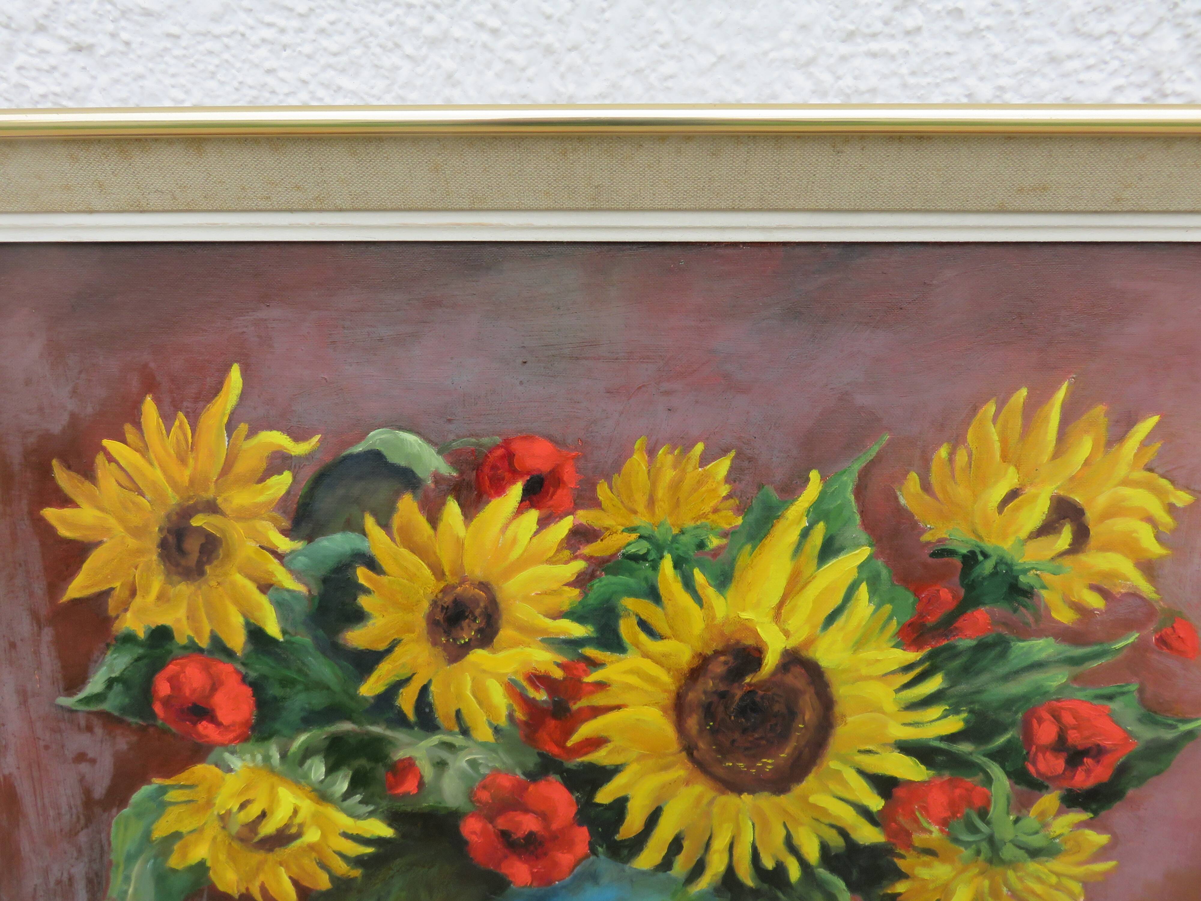 Still life painting, sunflower, signed