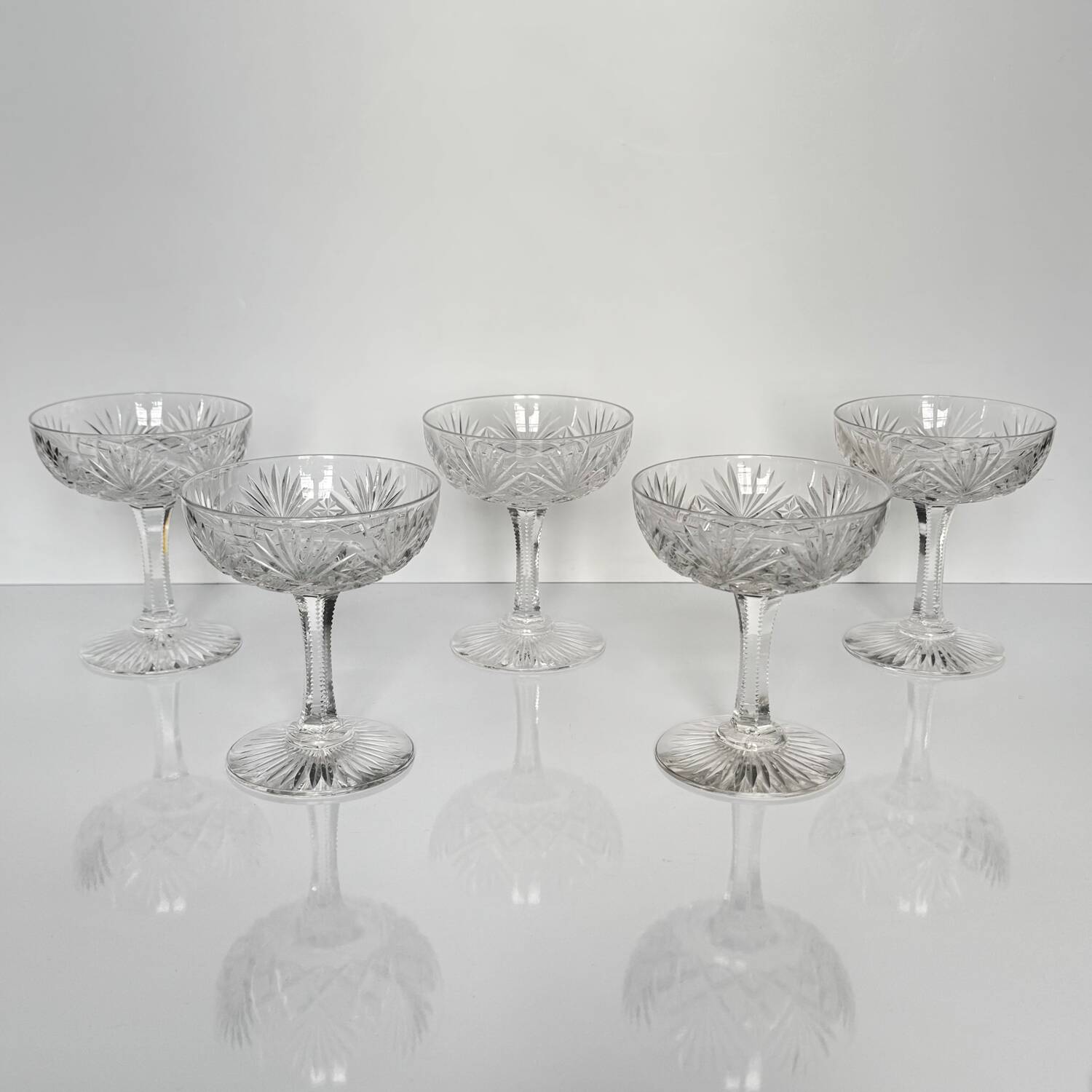 5 Saint-Louis “Gavarni” crystal champagne glasses, early 20th century