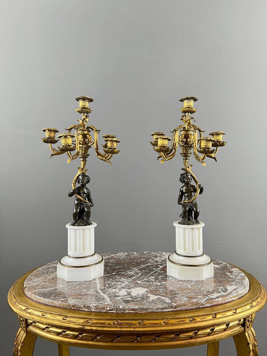 Pair of bronze and marble candelabra, Napoleon III period