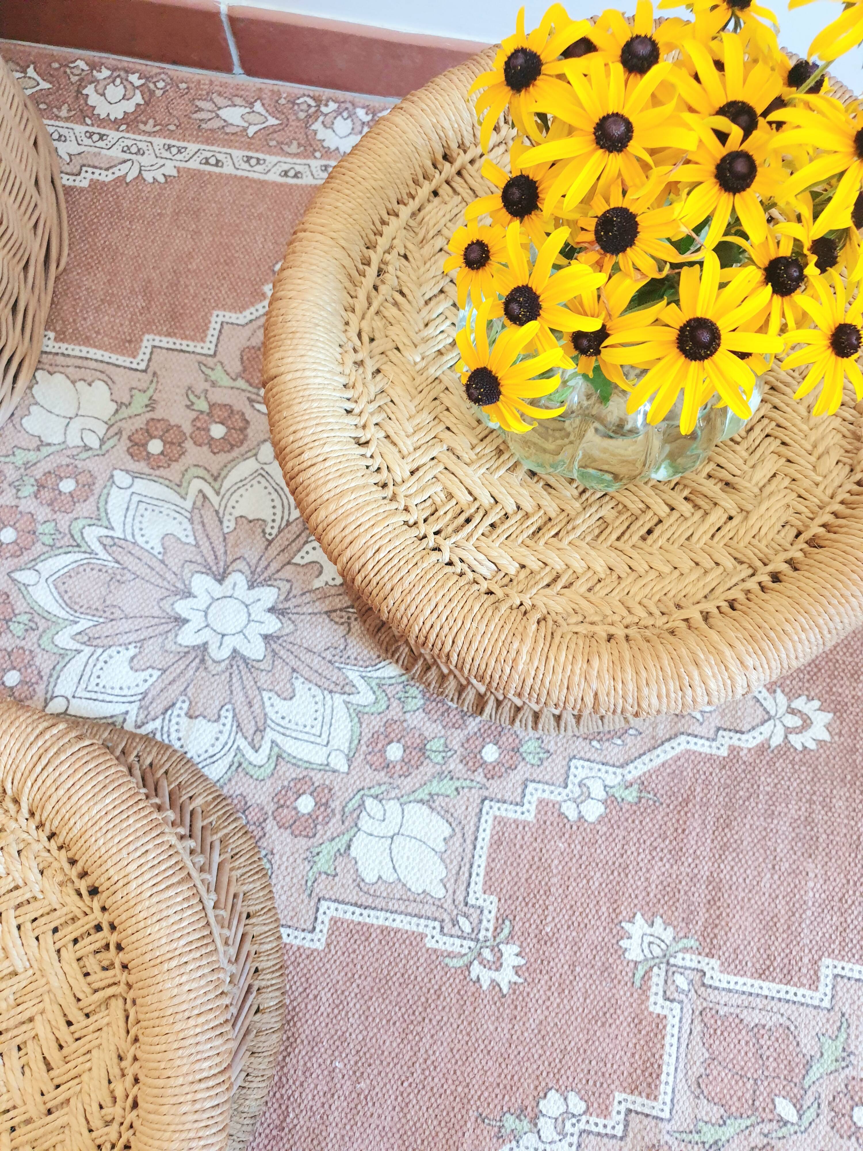 Two wicker and rattan bean ottomans