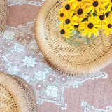 Two wicker and rattan bean ottomans