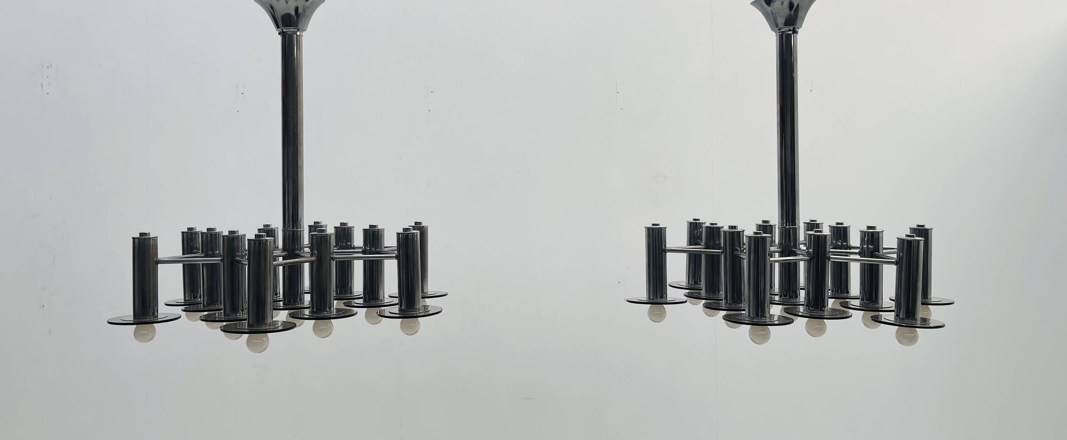 Pair of Large Chromed and Smoked glass chandelier