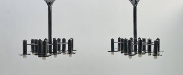 Pair of Large Chromed and Smoked glass chandelier