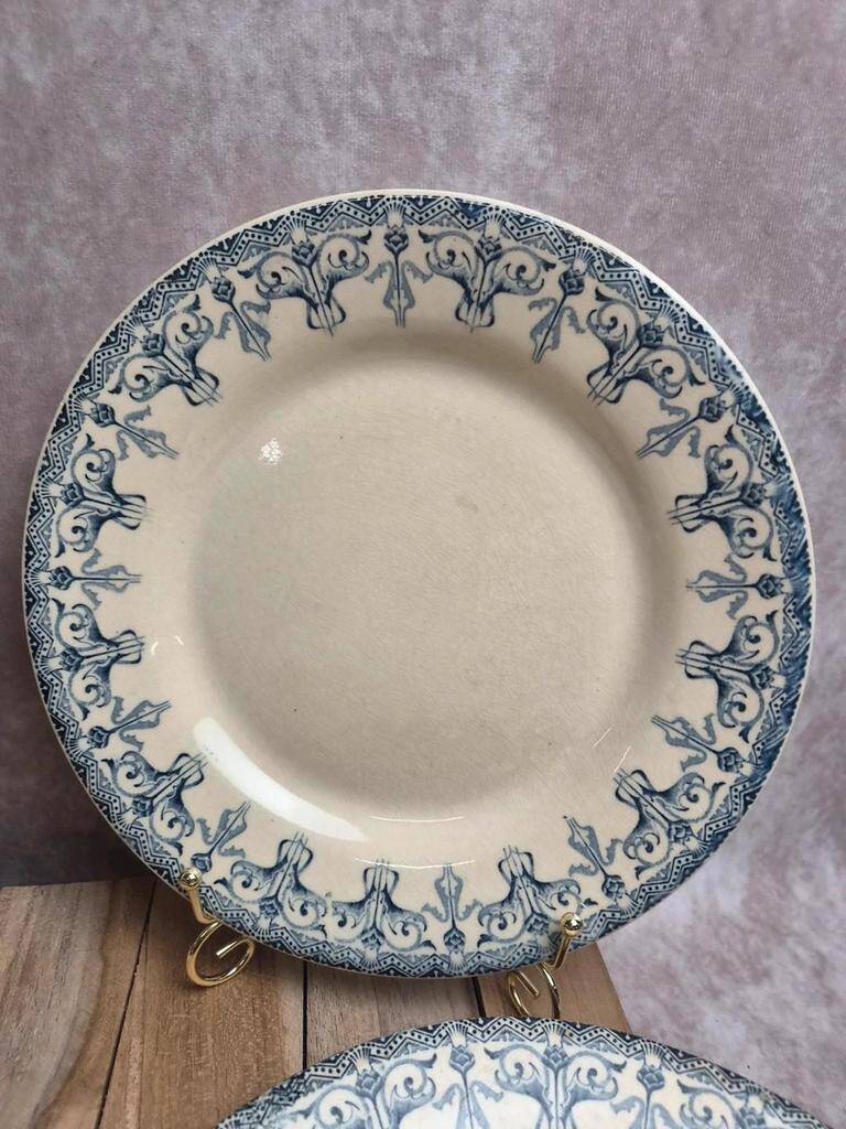 Set of 6 antique flat plates Gien – Terre de Fer – Bengal model