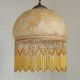 Mid Century Amber Mottled Glass Ceiling Light with Beaded Glass Fringe