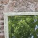 Large antique bevelled mirror in carved solid wood, green lizard – 129 × 75