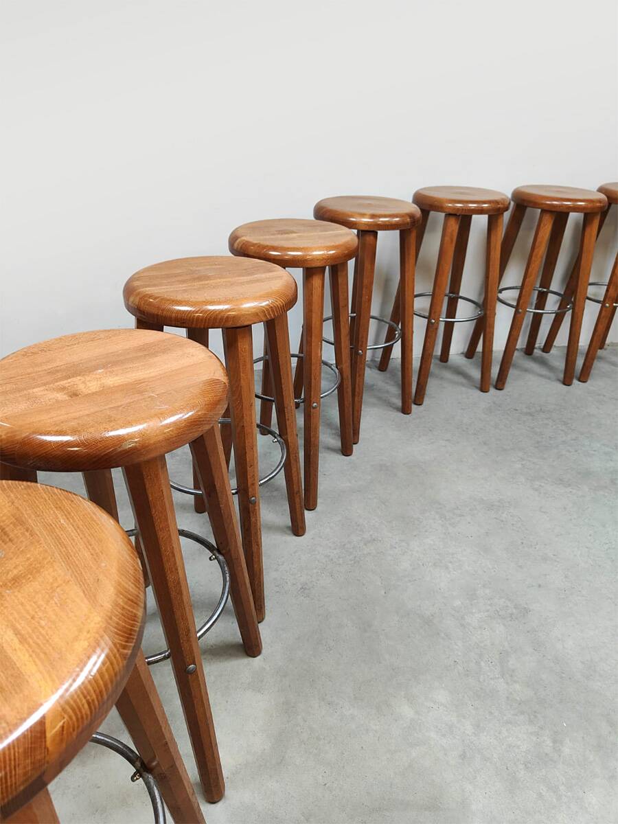 Vintage French wooden barstools 1970