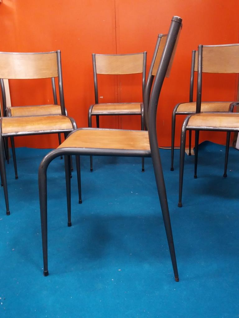 Lot of 6 school chairs wood metal 70s
