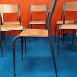 Lot of 6 school chairs wood metal 70s