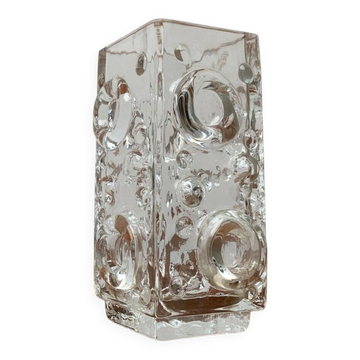 Vase Bloc de Verre à Bulles Brutaliste Suédois du Milieu du Siècle par Josef Schott pour Smalandshyttan, années 1960