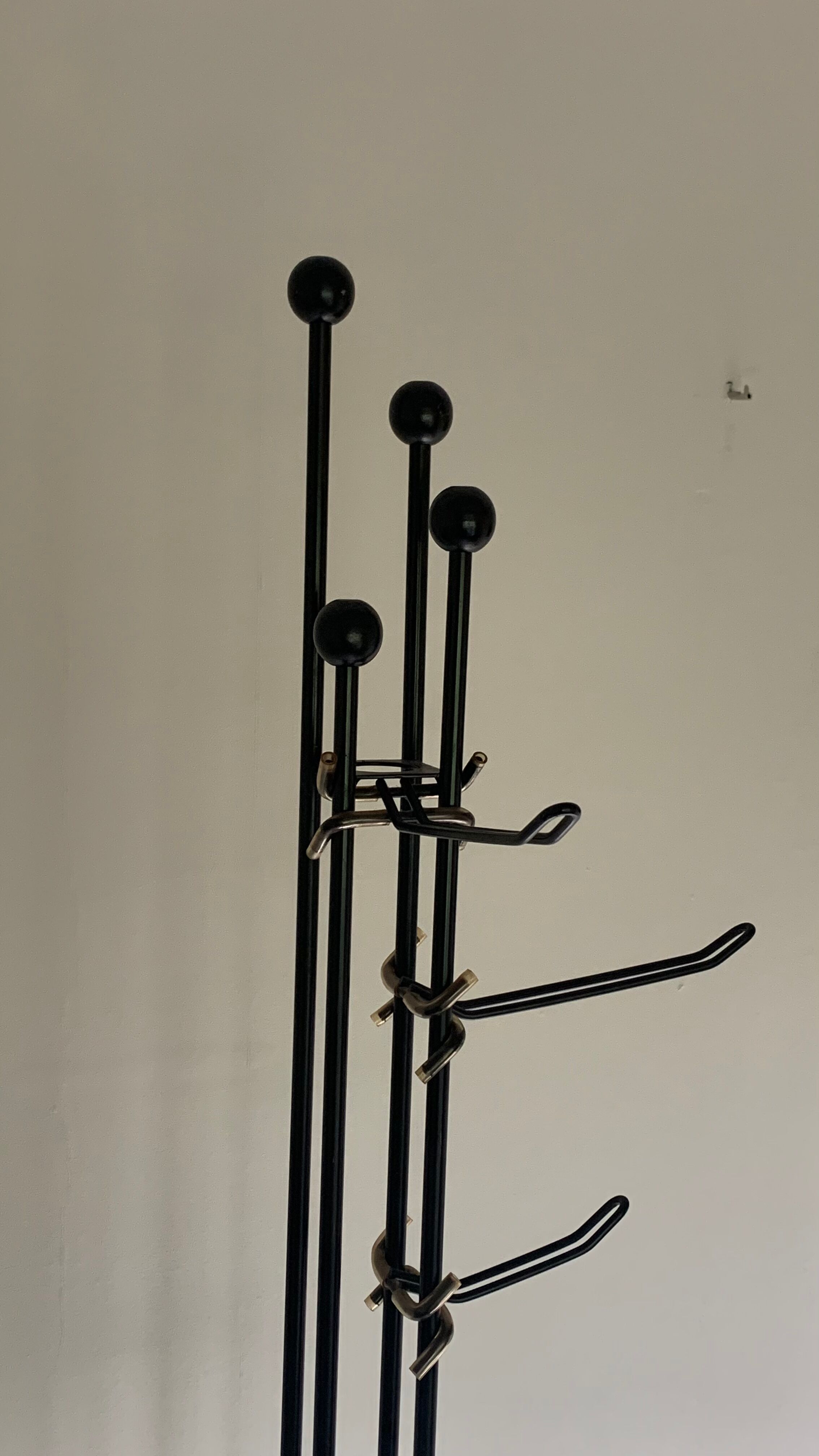 Vintage sixties iron and wood brutalist art deco standing coat rack France