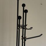 Vintage sixties iron and wood brutalist art deco standing coat rack France